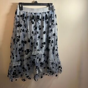 Kate Kasin Sheer‎ Floral Tulle Midi Skirt Sz M Fairy Grunge Whimsigoth Femme Y2